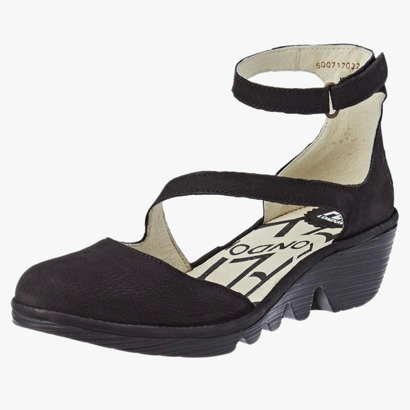 Fly London Plan Wedges Black Suede Nubuck Leather 36/5.5 Comfort Walking